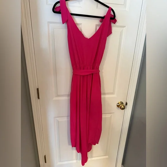 Pink Tie Sleeve, Asymmetrical Leg Jumpsuit with pockets - Picture 5 of 6